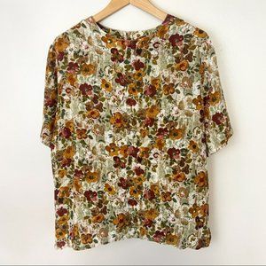 VINTAGE Quo-Silk Boho Printed Floral Blouse